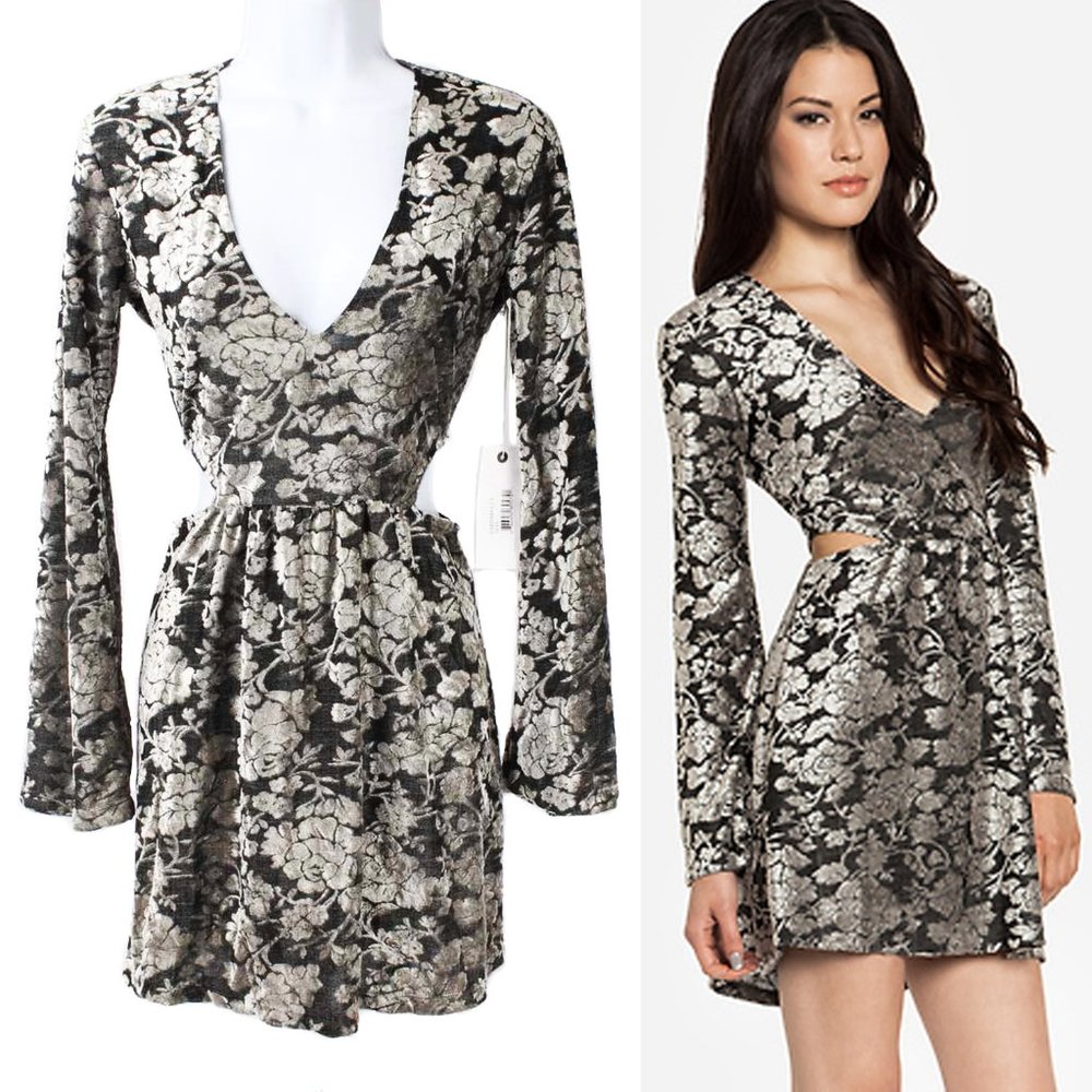 DOLCE VITA Gray Velvet Floral Burnout Cutout Side Fit & Flare Dress NWT